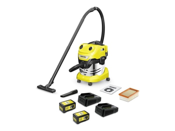 Kärcher WD 4-18 S Dual Battery Set - Støvsuger - kanister - pose / uten pose - gul - 2 batterier, inkludert lader