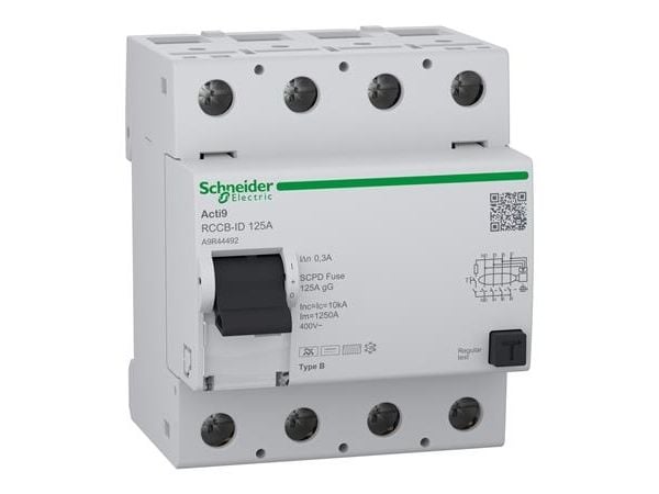 SCHNEIDER ELECTRIC Acti9 RCCB jordfelsbrytare PFI 4P 125A 300mA klass B, AC/DC, B:72mm