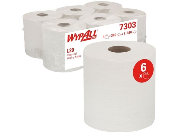 Handdukspapperulle, Kimberly-Clark Wypall L30, 2-lagers, Midi, 127,5 m x 18,5 cm, vit, återvunnet papper