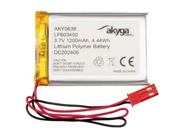 Akyga AKY0638, Batteri, Sølv, Lithium-Ion (Li-Ion), 1200 mAh, 3,7 V, 34 mm
