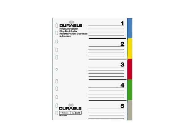 Durable 6740, Blank faneindeks, Polypropylen (PP), Flerfarget, Portrett, A4, 220 mm