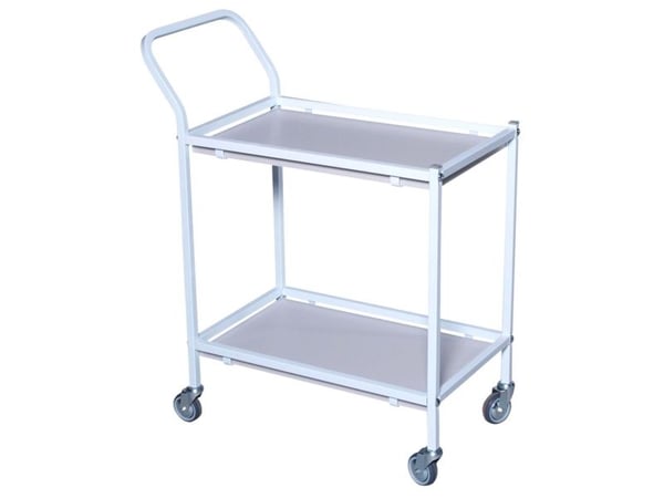Rullebord, Tina Trolleys, 750x390x920mm, hvid, pulverlakeret stål, med styr, 2 hylder, slingrekant