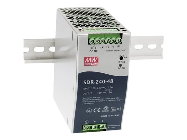 Mean Well SDR-240-sarja SDR-240-24 - Virtalähde (DIN-kiskoon asennettava) - AC 115/230 V - 240 wattia - aktiivinen PFC-järjestelmä