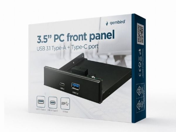 Gembird - Lagerbrønnportspanel - USB 3.1 Gen 1, USB-C - svart