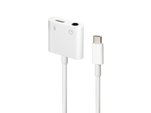 Cablexpert - USB-C til hodetelefonjakk / ladeadapter - USB-C hann til minijakk, USB-C hunn - 10 cm - hvit