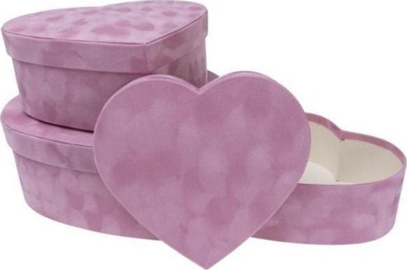 Rozette Flower Box eske 3-pk velur hjerte rosa ROZETTE
