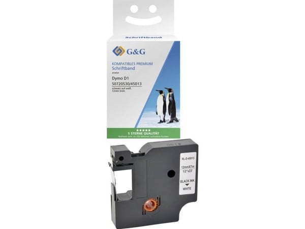G&G skriftbånd BB-D-G-D1-45013 kompatibelt med DYMO 45013 - båndfarge: hvit - skriftfarge: svart - 12 mm - 7 m (BB-D-G-D1-45013)