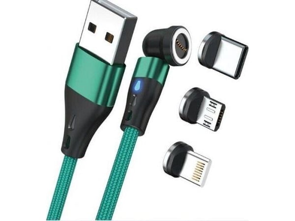 Kaapeli USB Realpower RealPower Magentic kaapeli 3 Amp,1m,vihreä sovittimien kanssa