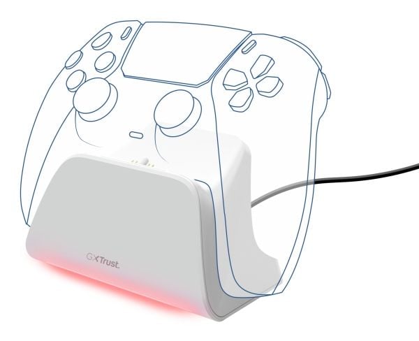 Trust GXT 255W, PlayStation 5, Latausjalusta, Valkoinen, ABS, 1 m, A-tyypin USB:stä C-tyypin USB:hen