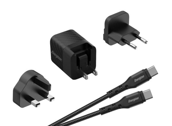 Energizer Ultimate - Multiplug EU / UK / US GaN 20W PD verkkolaturi + USB-C-kaapeli (musta)
