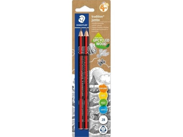 Staedtler 1285-0 BK2, 2B, Sort, Rød, Triangulær, 3 mm, 2 stykker, PEFC