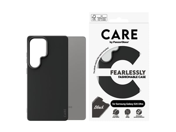 CARE by PanzerGlass - Baksidedeksel for mobiltelefon - 100 % resirkulerbar termoplastisk polyuretan (TPU) - svart - for Samsung Galaxy S25 Ultra
