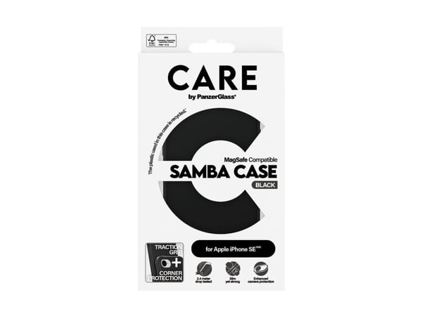 CARE by PanzerGlass Samba - Baksidedeksel for mobiltelefon - moderne - MagSafe-samsvar - termoplast-polyuretan (TPU) - svart - for Apple iPhone 16e