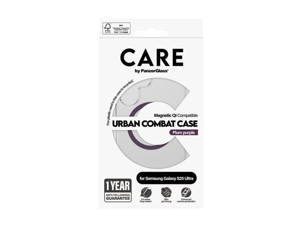 CARE by PanzerGlass Urban Combat - Baksidedeksel for mobiltelefon - termoplast-polyuretan (TPU), polykarbonat - gjennomsiktig, plommepurpur - for S...