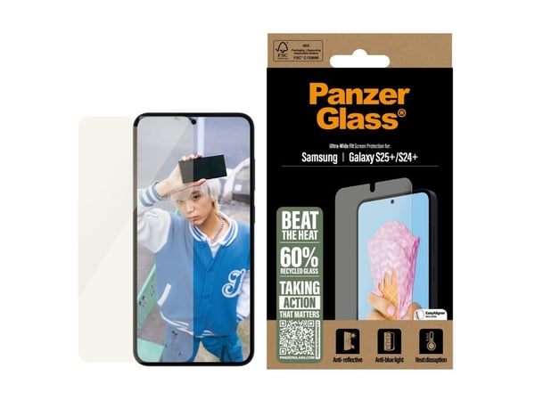 PanzerGlass - Skjermbeskyttelse for mobiltelefon - ultrabred passform - glass - for Samsung Galaxy S25+