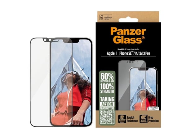 PanzerGlass - Skjermbeskyttelse for mobiltelefon - ultravid passform m. EasyAligner - glass - rammefarge svart