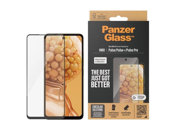 PanzerGlass - Skjermbeskyttelse for mobiltelefon - ultrabred passform - glass - rammefarge svart - for HMD Pulse, Pulse Pro, Pulse+
