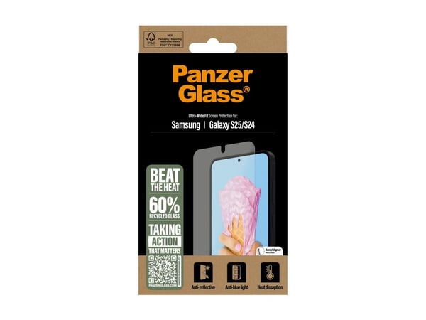 PanzerGlass - Skjermbeskyttelse for mobiltelefon - ultrabred passform - glass - for Samsung Galaxy S25