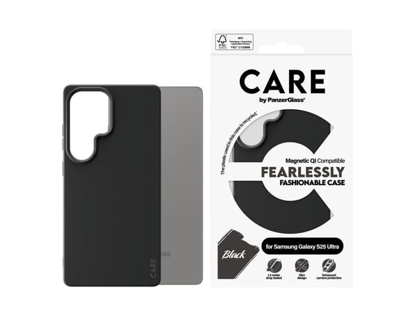 CARE by PanzerGlass - Bakdeksel til mobiltelefon - polykarbonat, mikrofiber, silikon - svart - for Samsung Galaxy S25 Ultra