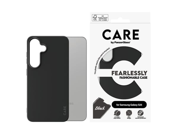 PanzerGlass CARE-suojakuori Samsung Galaxy S25 -puhelimelle, musta