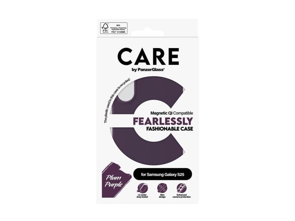 CARE by PanzerGlass - Bakdeksel til mobiltelefon - Qi - 100 % resirkulert polykarbonat - plomme lilla - for Samsung Galaxy S25