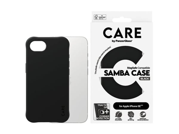 CARE by PanzerGlass Samba - Baksidedeksel for mobiltelefon - moderne - MagSafe-samsvar - termoplast-polyuretan (TPU) - svart - for Apple iPhone 16e