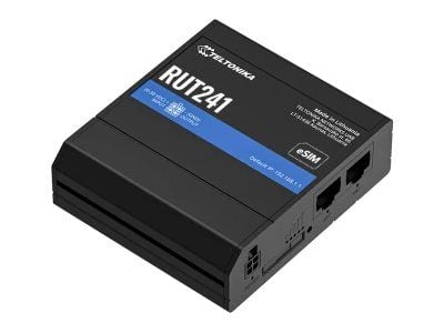 Teltonika RUT241 eSIM | Industrieller 4G-LTE-Router | Cat 4, 2x RJ45 100Mb/s, eSIM, Matkapuhelinverkon reititin, musta, Alumiini, Seinä/tolppa/DIN-...