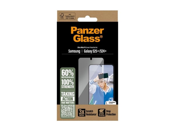 PanzerGlass - Skjermbeskyttelse for mobiltelefon - ultrabred passform - glass - for Samsung Galaxy S25+