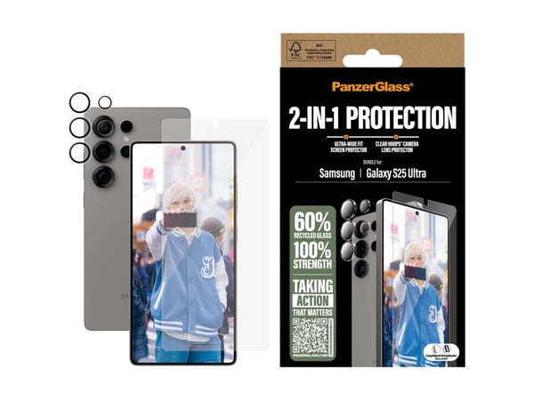 PanzerGlass - 2-i-1-pakke - skjerm- / linsebeskytterkit for mobiltelefon - ultravid passform med EasyAligner - glass - for Samsung Galaxy S25 Ultra