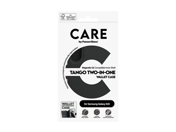 CARE by PanzerGlass Tango - Vikbart fodral för mobiltelefon - 2-i-1 plånbok - termoplastisk polyuretan (TPU), polyuretan (PU) - för Samsung Galaxy S25