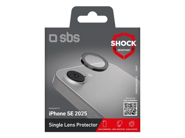 SBS TESINCAMGLIPSE25, Apple, iPhone SE 2025, Støtbestandig, Ripebestandig, Svart, Gjennomsiktig, 1 stykker