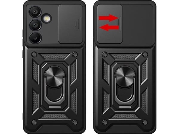 Hybrid Armor Camshield-deksel med stativ og kameradeksel for Samsung Galaxy A56 - svart