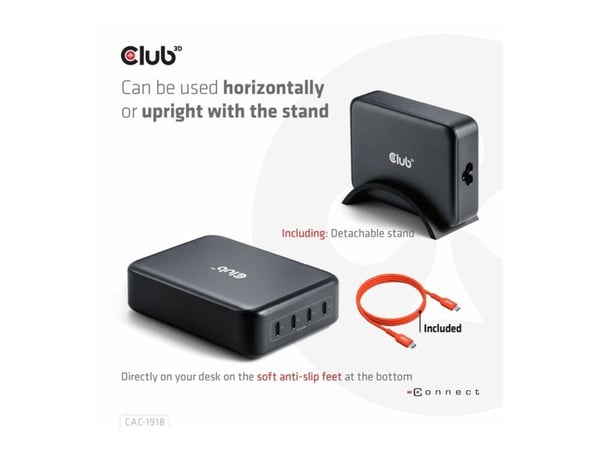 Club 3D - Strømadapter - GaN-teknologi - 240 watt - PD 3.1/PPS - 4 utgangskontakter (USB-C)
