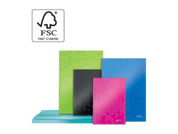 LEITZ Notebook WOW, DIN A4, rutete, blå metallic 80 ark, 90 g/kvm, trefri, hardt omslag laget av blank, - 1 stk (4626-10-36)