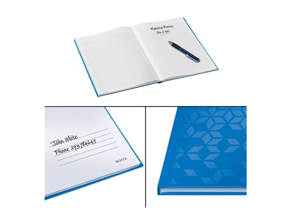 LEITZ Notebook WOW, DIN A4, rutete, blå metallic 80 ark, 90 g/kvm, trefri, hardt omslag laget av blank, - 1 stk (4626-10-36)