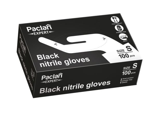 Paclan nitrilhansker svarte S 100 stk