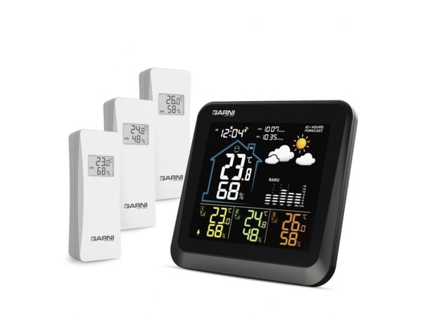 GARNI 502, Sort, Hvit, Inne Barometer, Inne hygrometer, Inne Termometer, Utendørs Fuktighetsmåler, Utendørs Barometer, 1 - 99%, 1 - 99%, 1%, 0,1 °C
