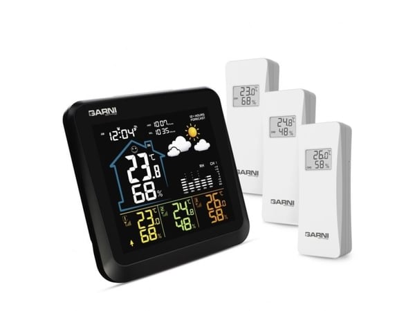 GARNI 502, Sort, Hvit, Inne Barometer, Inne hygrometer, Inne Termometer, Utendørs Fuktighetsmåler, Utendørs Barometer, 1 - 99%, 1 - 99%, 1%, 0,1 °C
