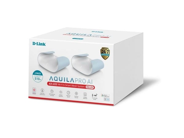 D-Link AQUILA PRO AI M60 - Wi-Fi-system - (2 rutere) - inntil 5500 kvadratfot - maske 1GbE, 2.5GbE Dobbeltbånd - veggmonterbar
