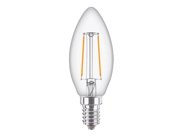 Philips CorePro - LED-filamentlyspære - form: B35 - klar finish - E14 - 2 W (ekvivalent 25 W) - klasse E - varmt hvitt lys - 2700 K