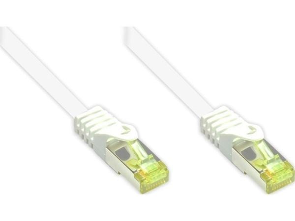 RJ45 patchkabel Cat.7 rå kabel och snäpplåsskydd (RNS®) S/FTP, halogenfri, 600 MHz, OFC, vit, 0,25 m, Good Connections® (8070R-003W)