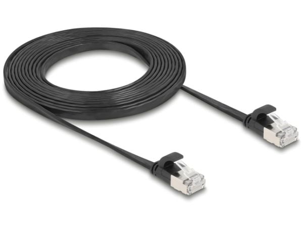 Delock RJ45 litteä nauhakaapeli uros uros Cat.6A 3 m musta