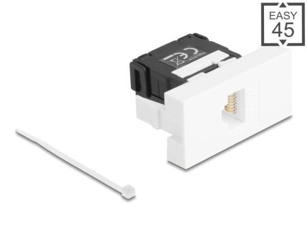 Delock - Easy 45 - trykklåsmodul - LSA 180°, Cat.6A, toolfree - RJ 45 - 1 nettverkssokkel - svart, hvit