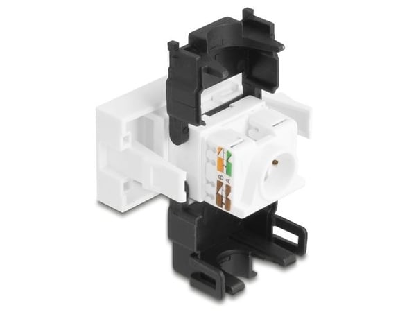 Delock - Easy 45 - trykklåsmodul - LSA 180°, Cat.6A, toolfree - RJ 45 - 1 nettverkssokkel - svart, hvit