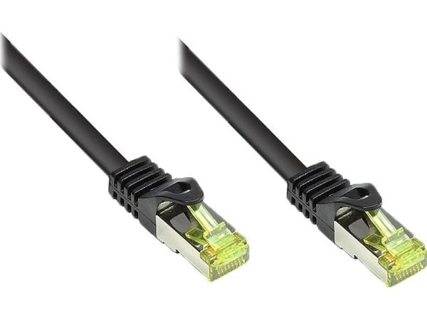 RJ45 patchkabel Cat.7 flerleder råkabel med RNS® låsebeskyttelse, S/FTP, PiMF, halogenfri, 600MHz, OFC, svart, 0,5 m
