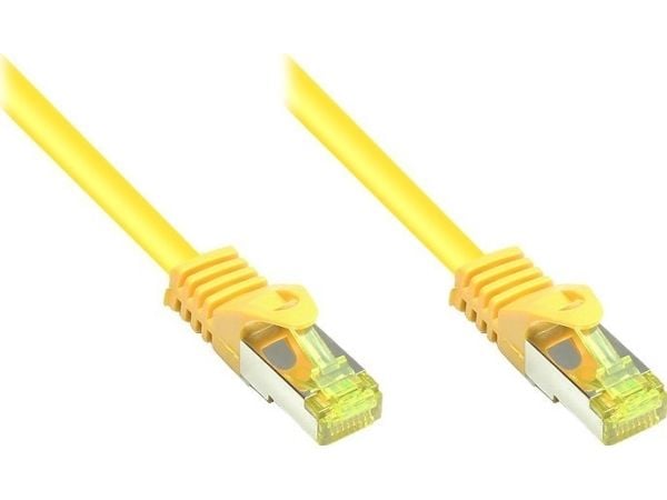 RJ45 patchkabel Cat.7 råkabel med låsskydd (RNS®), S/FTP, PiMF, halogenfri, 600MHz, OFC, gul, 1 m, Good Connections® (8070R-010Y)