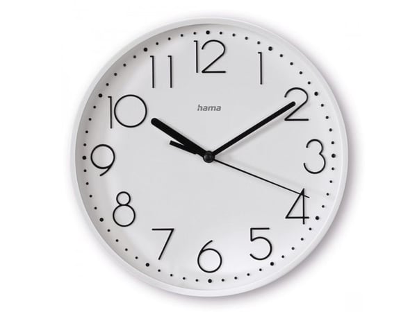 Hama Salina, Vegg, Kvartsklokke, Rund, Hvit, Plast, Glass