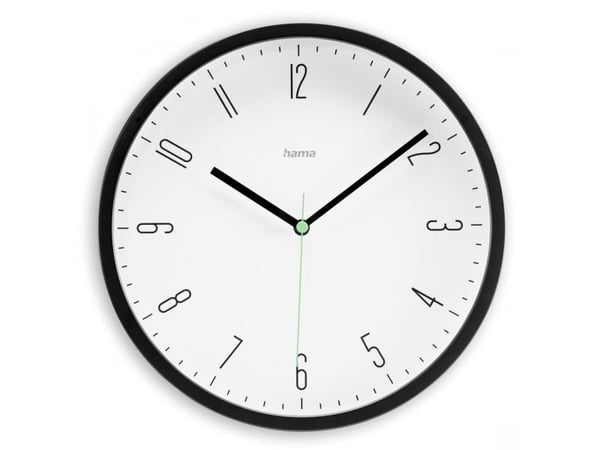 Hama Capri, Vegg, Kvartsklokke, Rund, Svart, Hvit, Plast, Glass