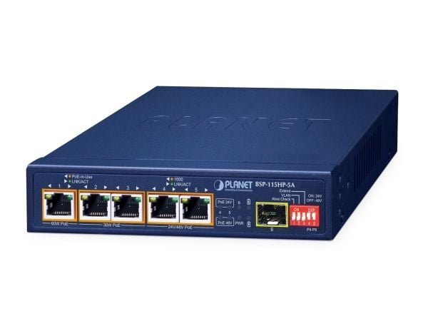 PLANET BSP-115HP-5A, Hallitsematon, Gigabit Ethernet (10/100/1000), Power over Ethernet (PoE), Seinään kiinnitettävä