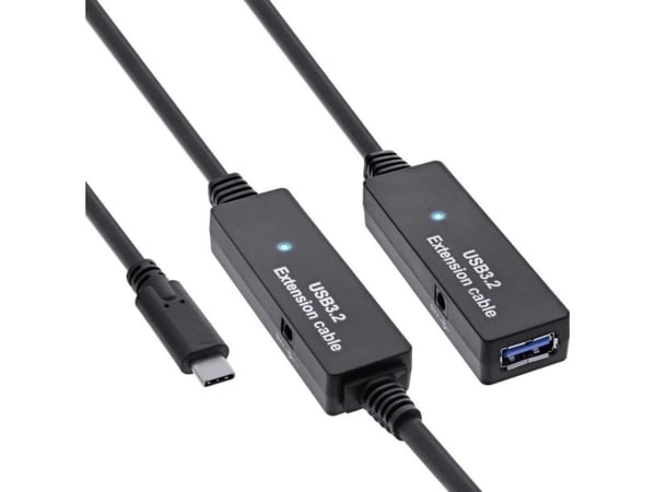 InLine 35656D, 15 m, USB C, USB A, USB 3.2 Gen 1 (3.1 Gen 1), 5 Gbit/sek, svart